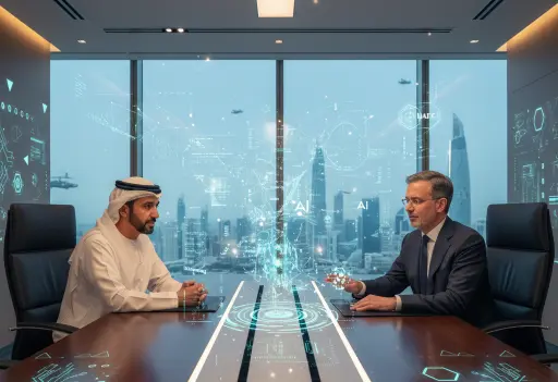 UAE President Sheikh Mohamed bin Zayed with OpenAI CEO Sam Altman discussing AI partnership
